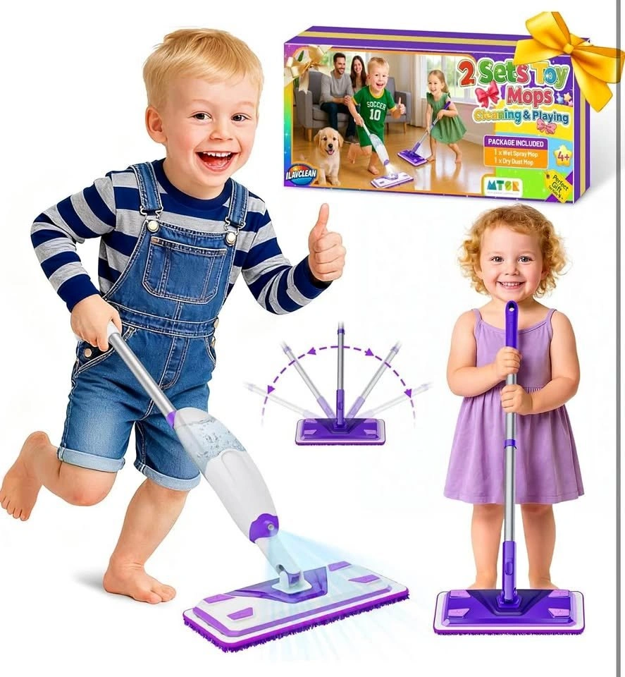 2 Set Toy Mop for Kids - Toddler Real Spray Mop