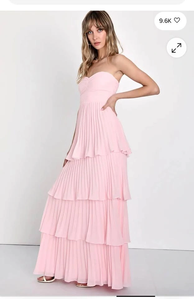 Strapless Pink Tiered Pleated Maxi Dress (never worn) size xsmal