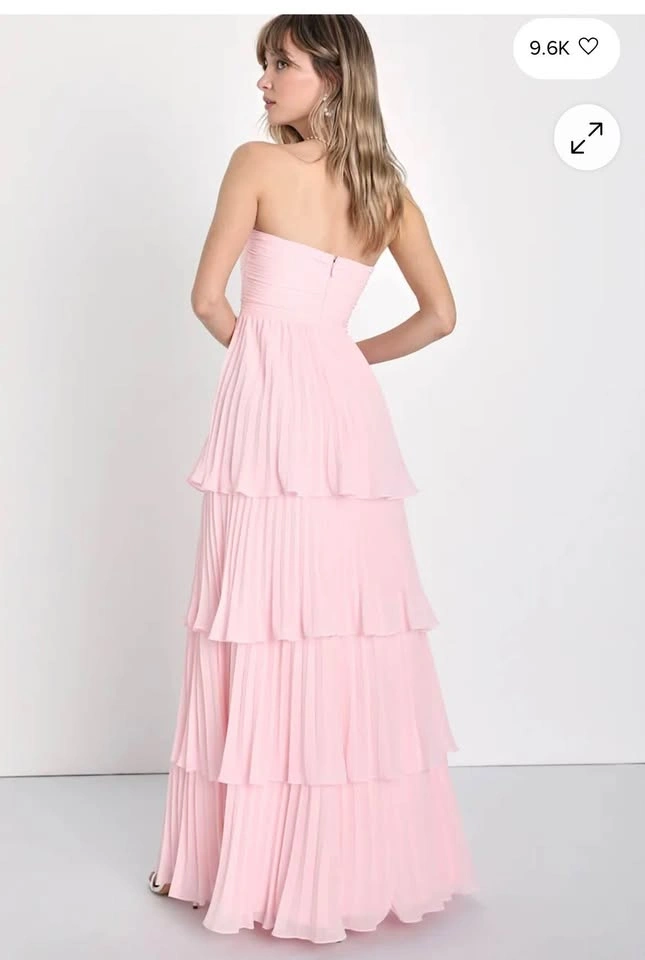 Strapless Pink Tiered Pleated Maxi Dress (never worn) size xsmal - photo 2
