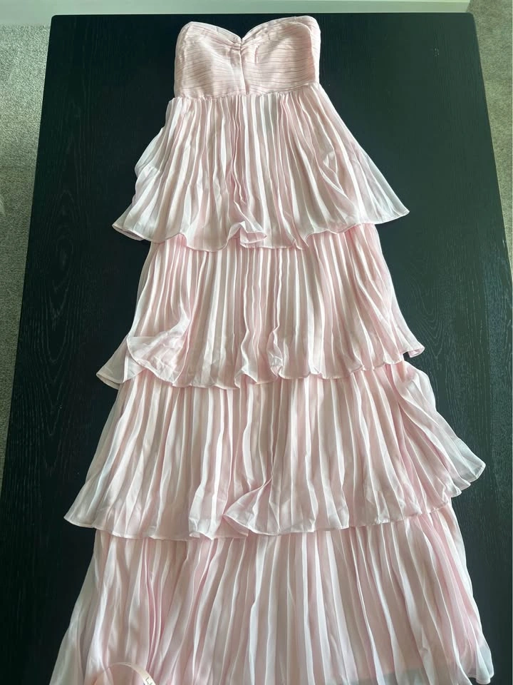 Strapless Pink Tiered Pleated Maxi Dress (never worn) size xsmal - photo 3
