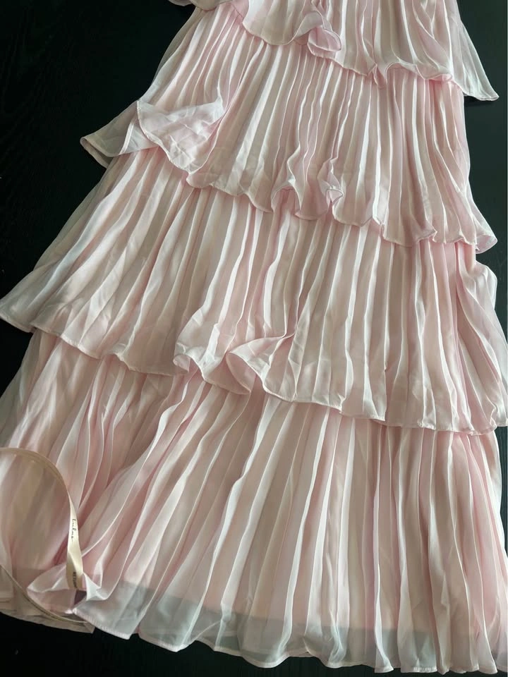 Strapless Pink Tiered Pleated Maxi Dress (never worn) size xsmal - photo 4
