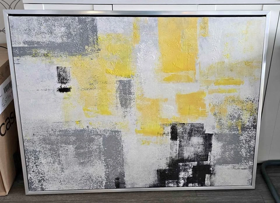 Abstract art yellow gray black frame
