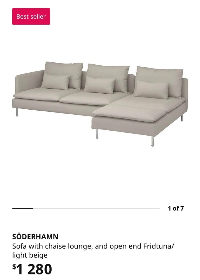 Ikea SODERHAMN Sofa with Chaise Lounge - photo 3