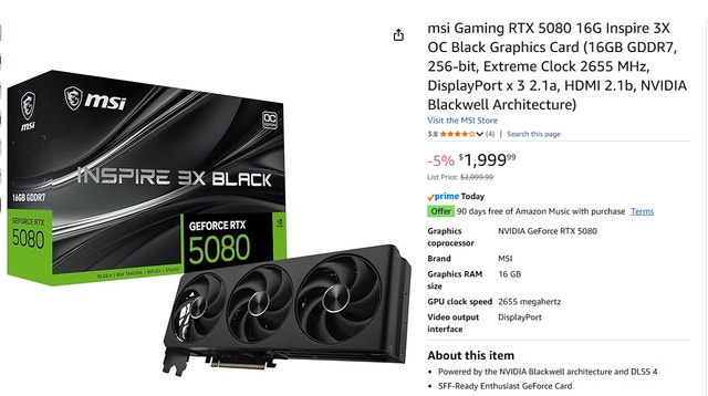 MSI Gaming RTX 5080 16G OC Inspire 3X Black Graphics Card