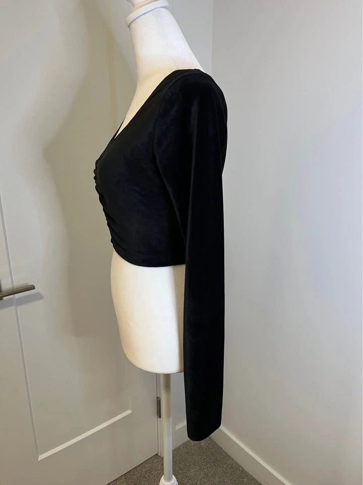 ARDENE Black Ribbed Ruched Long-Sleeve Crop Top - Size M - photo 5