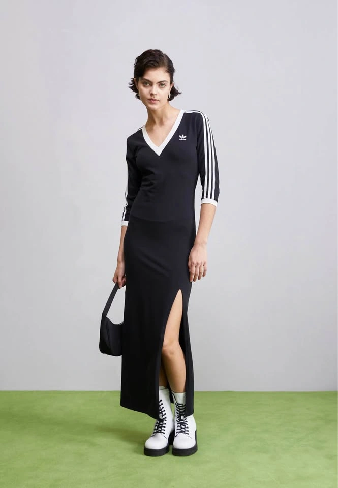 NWT ADIDAS Black V-Neck Three-Stripe Maxi Dress Size Small - photo 2