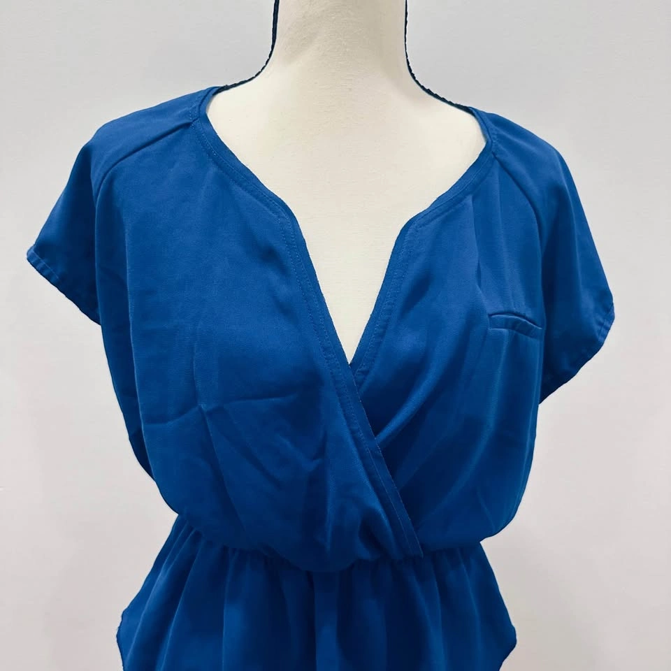 EUC WILFRED Aritzia Royal Blue Peplum Blouse Faux Wrap Women's T - photo 2