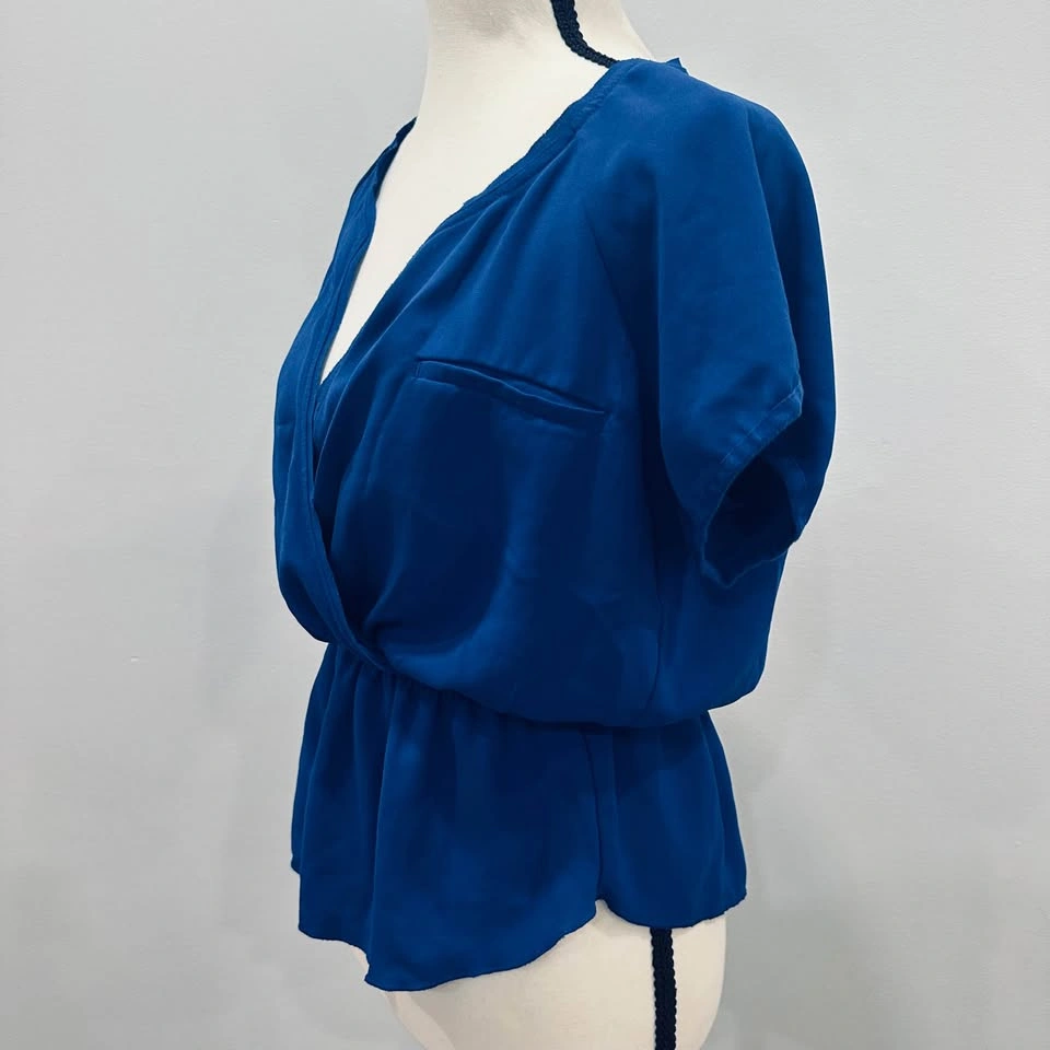 EUC WILFRED Aritzia Royal Blue Peplum Blouse Faux Wrap Women's T - photo 3
