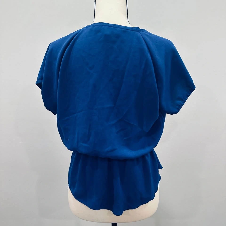 EUC WILFRED Aritzia Royal Blue Peplum Blouse Faux Wrap Women's T - photo 4