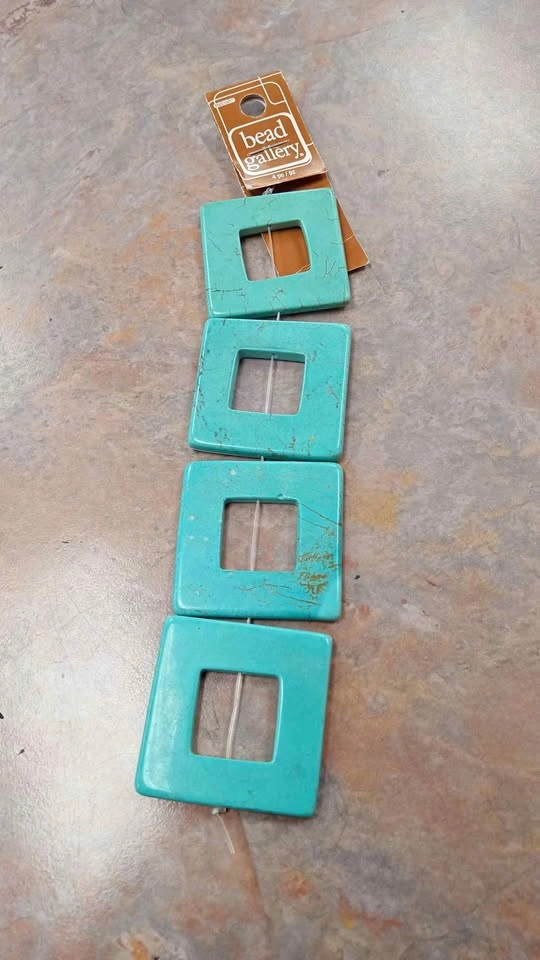 Bead Gallery 4pc Turquoise Square Beads Dyed Howlite 40mm