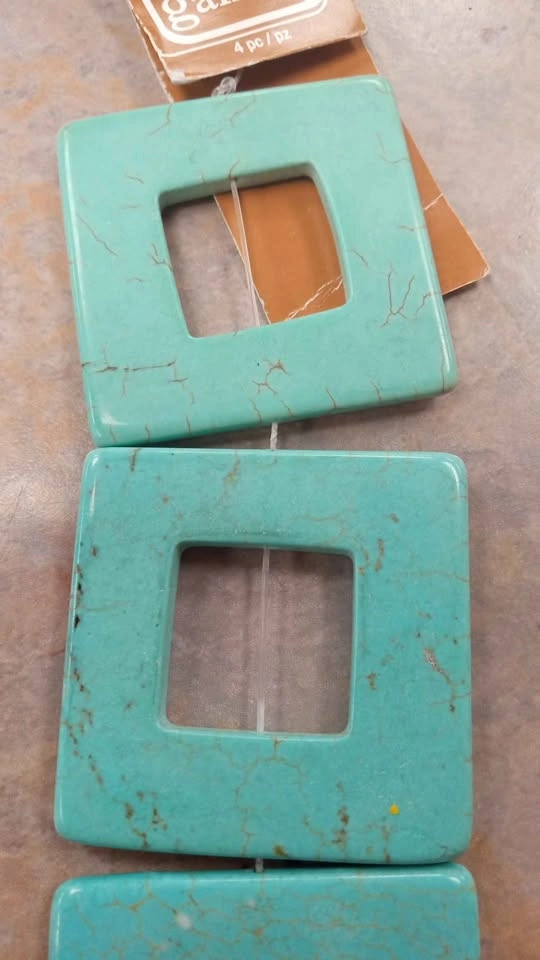 Bead Gallery 4pc Turquoise Square Beads Dyed Howlite 40mm - photo 3