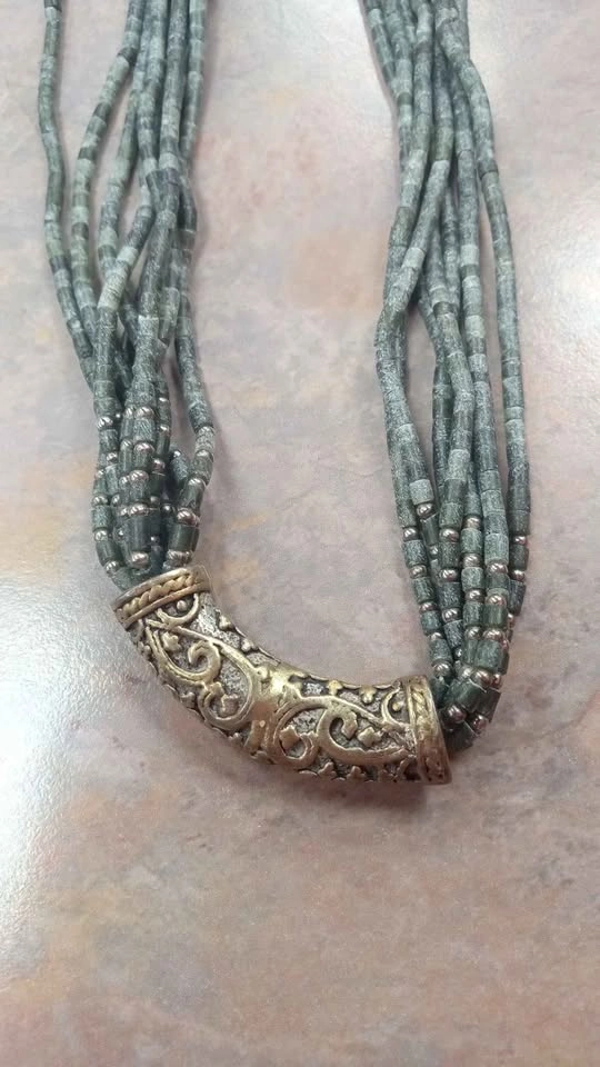 Multi Strand Stone Bead Necklace With Brass Accents Vintage Cost - photo 2