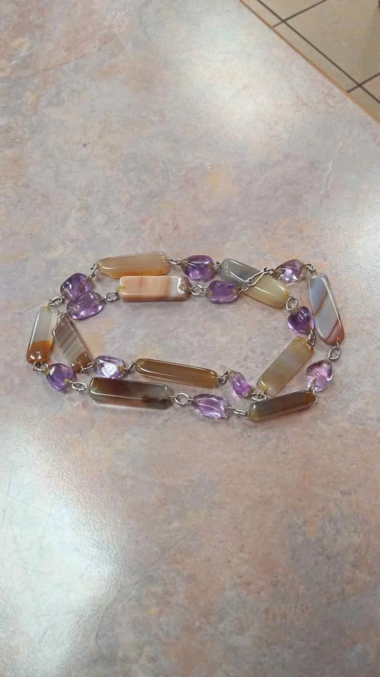 Agate Amethyst Stone Bead Necklace Vintage
