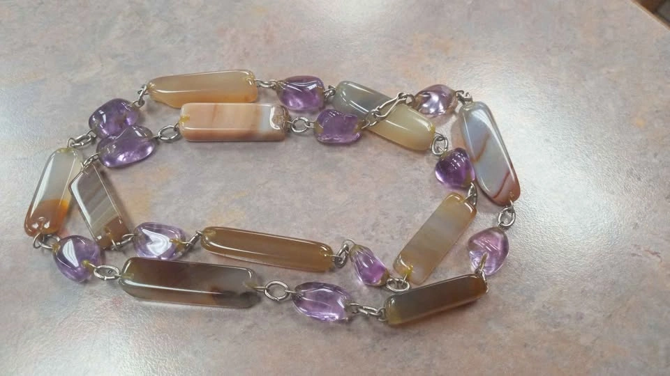 Agate Amethyst Stone Bead Necklace Vintage - photo 2