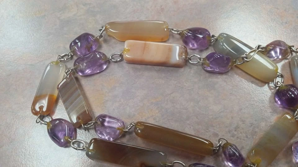 Agate Amethyst Stone Bead Necklace Vintage - photo 3