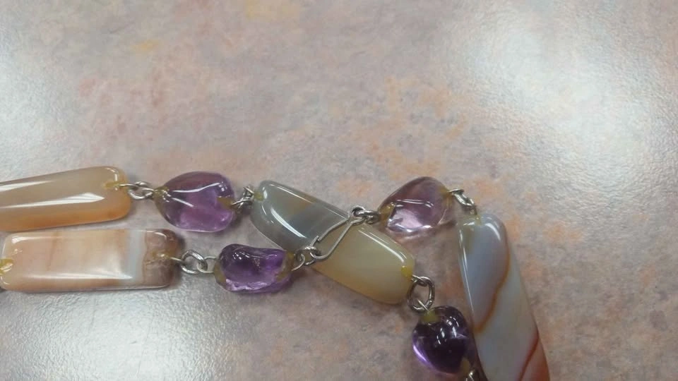 Agate Amethyst Stone Bead Necklace Vintage - photo 4