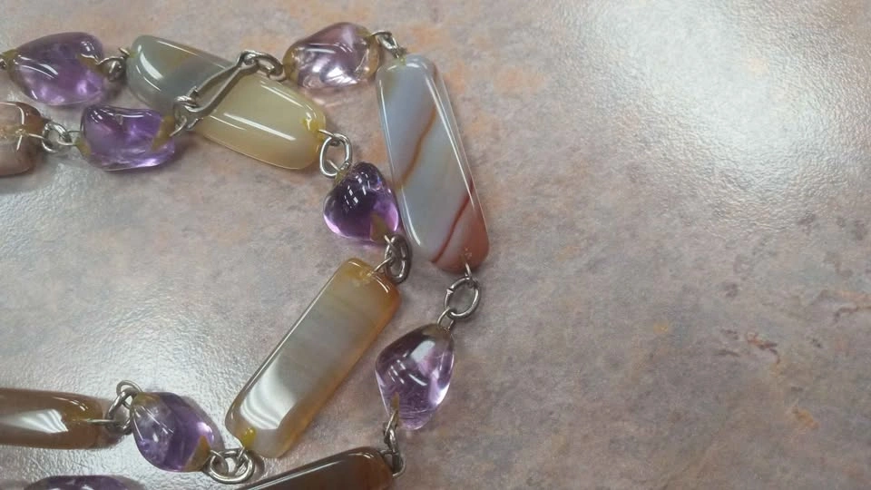 Agate Amethyst Stone Bead Necklace Vintage - photo 5