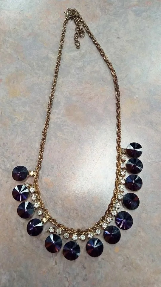 Gold Tone Purple Stone Statement Necklace