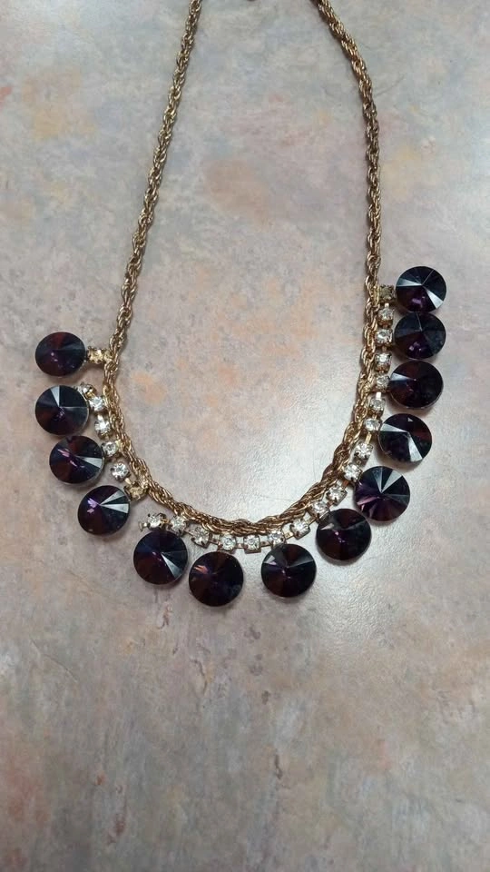 Gold Tone Purple Stone Statement Necklace - photo 2