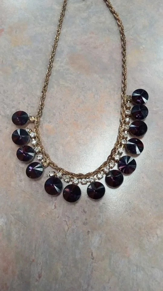 Gold Tone Purple Stone Statement Necklace - photo 2