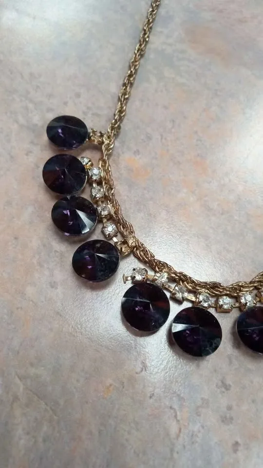 Gold Tone Purple Stone Statement Necklace - photo 3