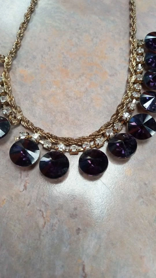 Gold Tone Purple Stone Statement Necklace - photo 4