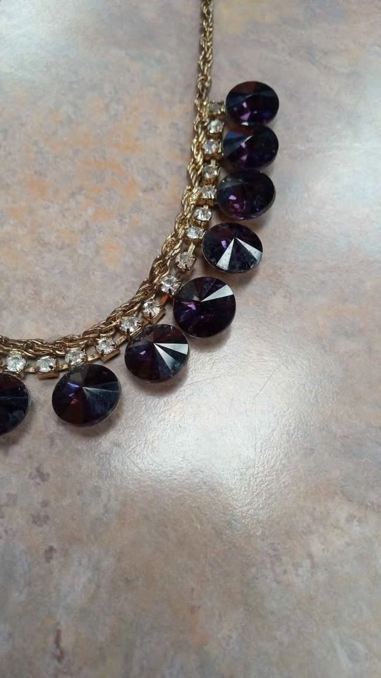 Gold Tone Purple Stone Statement Necklace - photo 5