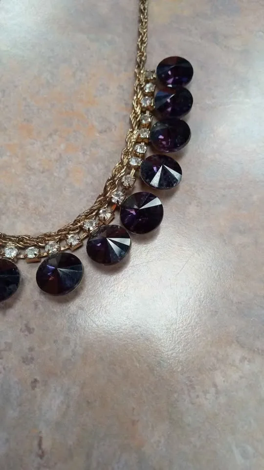 Gold Tone Purple Stone Statement Necklace - photo 5