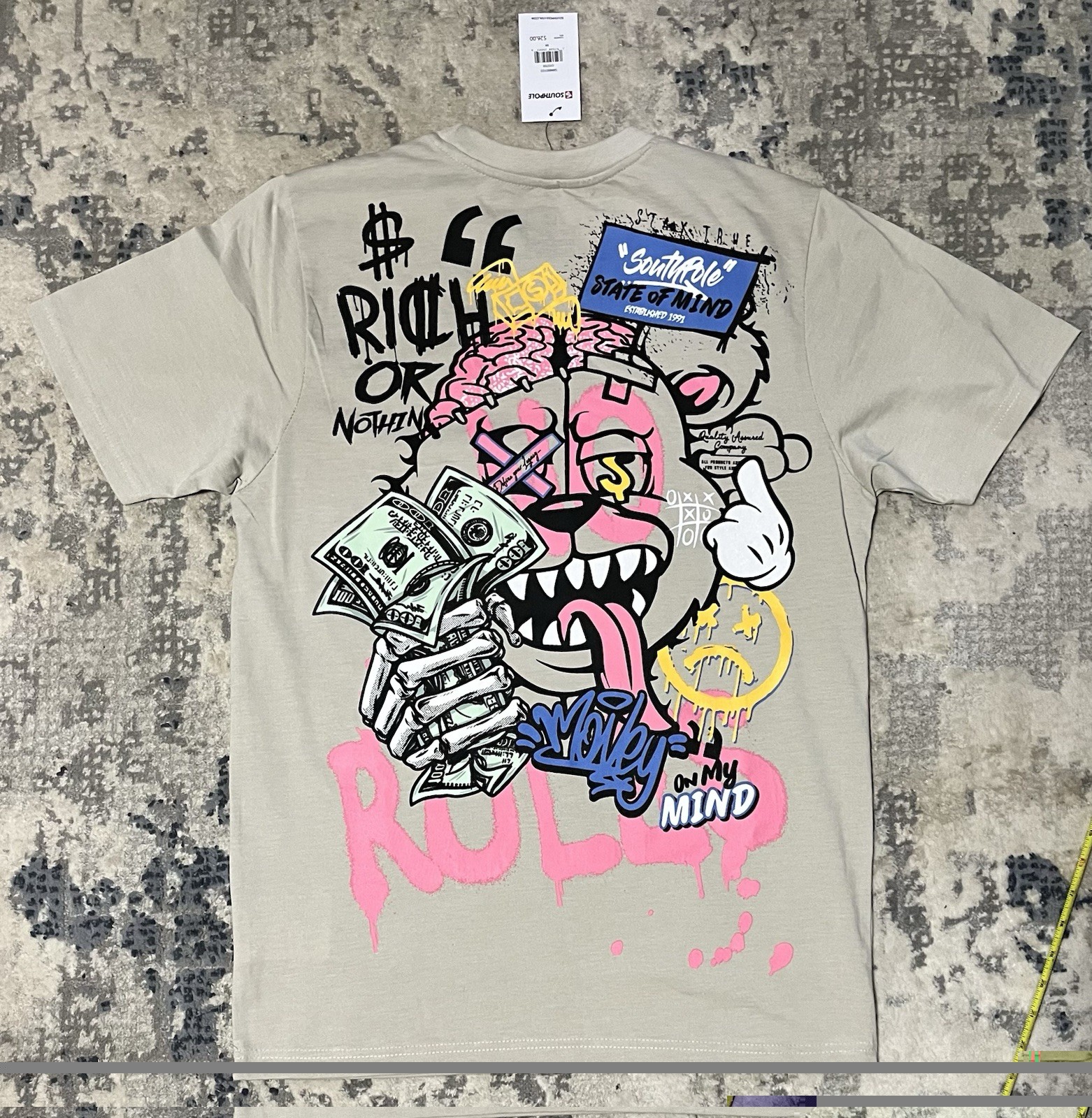 Southpole State of Mind Bear Graphic Tee Beige Men’s Size M - photo 2