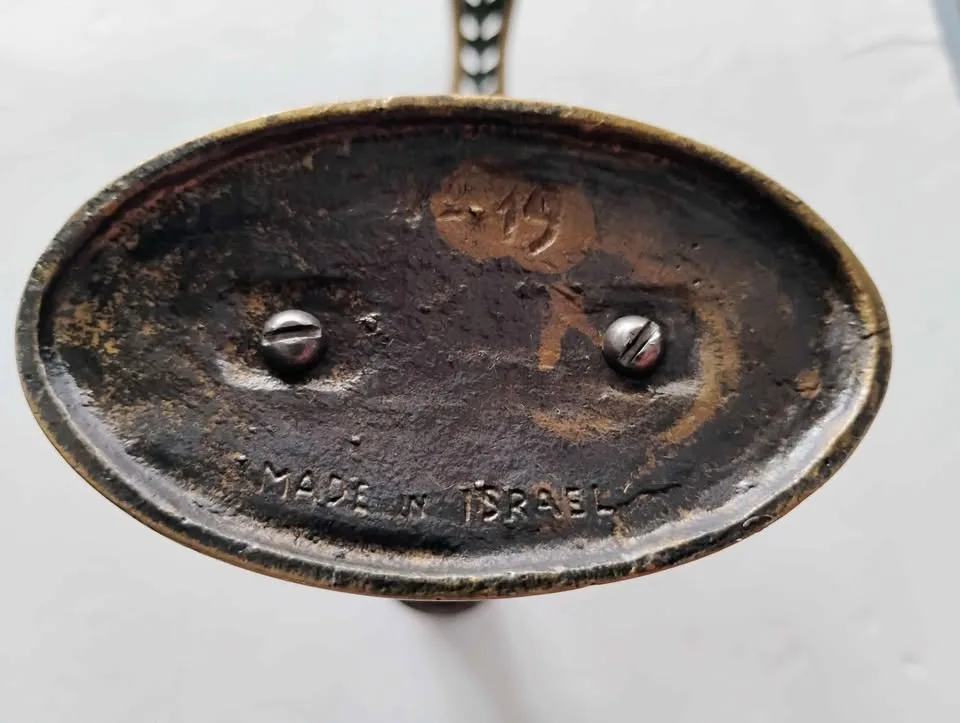 VINTAGE ISRAEL JEWISH HEBREW BRASS ENAMEL CANDLESTICKS image indicator(9)