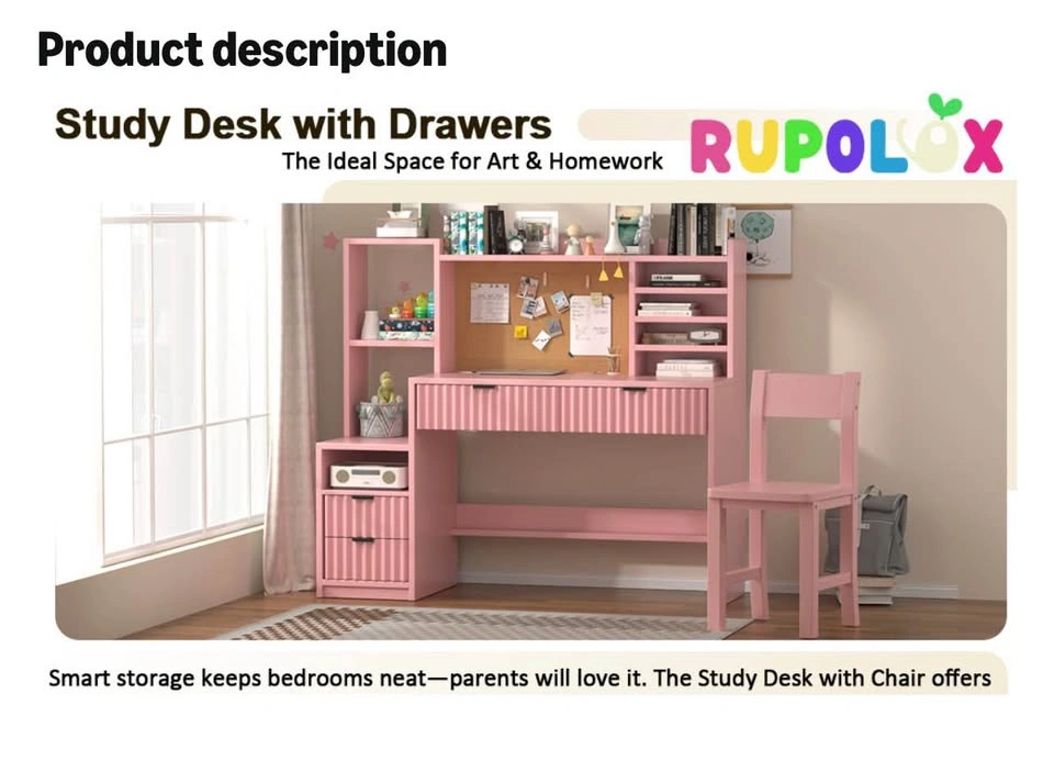 Pink Wooden Kids Fluted Desk and Chair Set - photo 2
