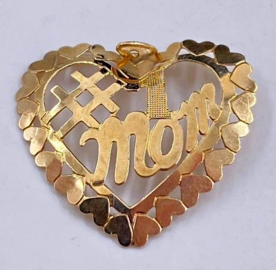 Vintage 14k Solid Gold #1 Mom Charm Pendant for Mother’s Day