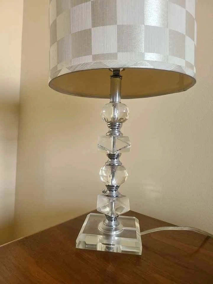 Crystal Table Lamp with Checkered Shade