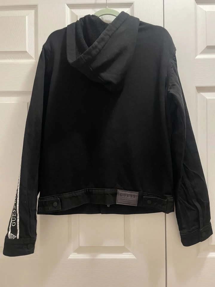 Men's Guess Black Denim Jersey Hooded Jacket, US L - photo 2