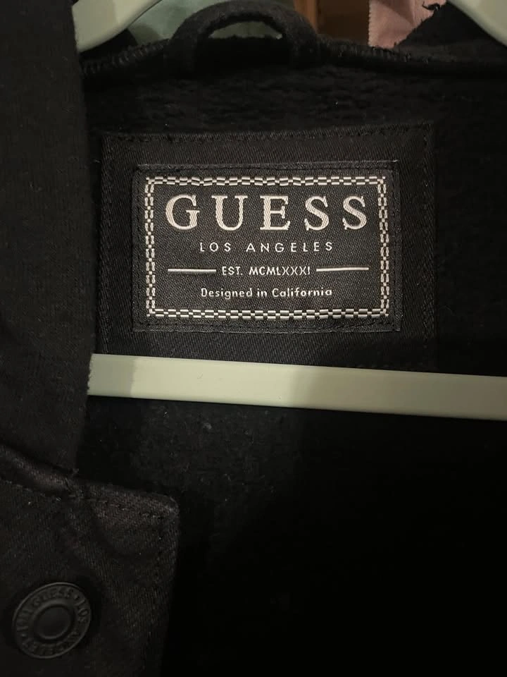 Men's Guess Black Denim Jersey Hooded Jacket, US L - photo 3