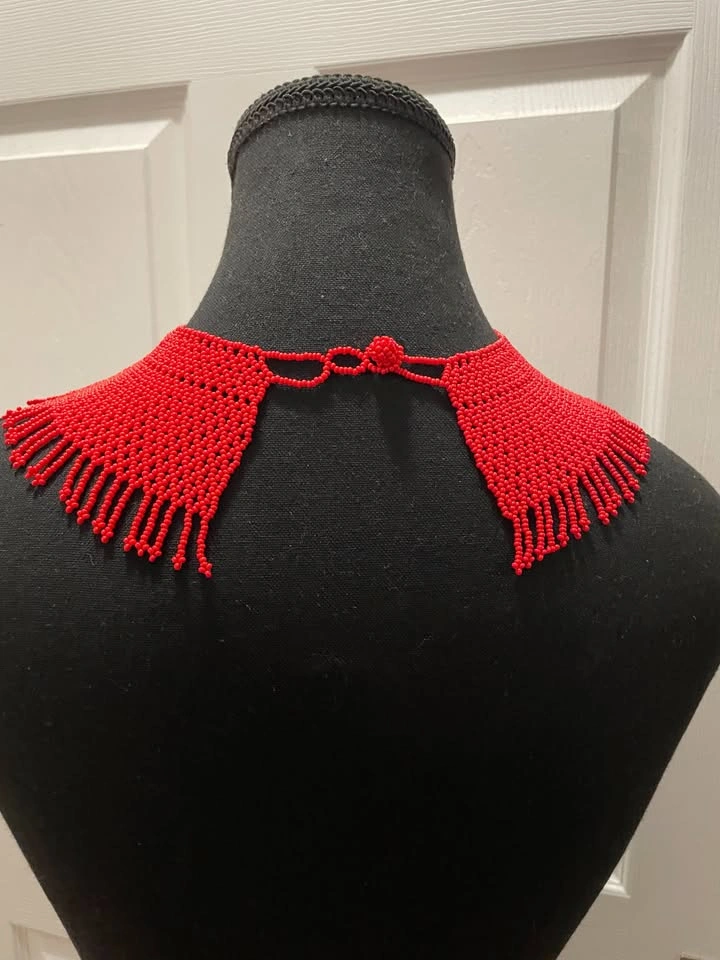 Red Fringe Choker Beaded Necklace - photo 3