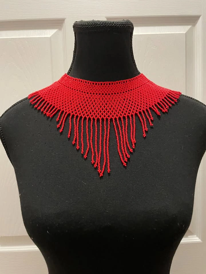 Red Fringe Choker Beaded Necklace - photo 4