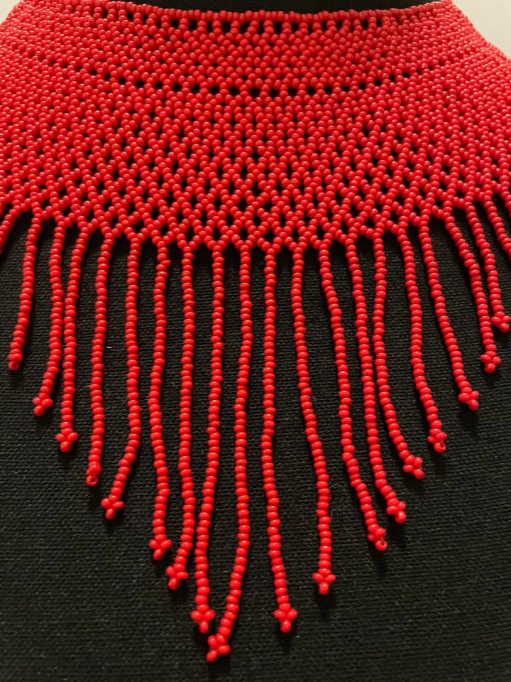 Red Fringe Choker Beaded Necklace - photo 5