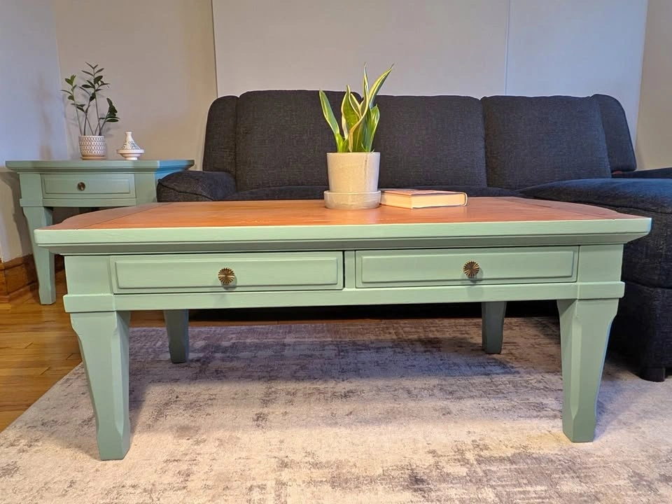 Broyhill Coffee Table + 3 End Tables — Hand Restored | Sage Gree