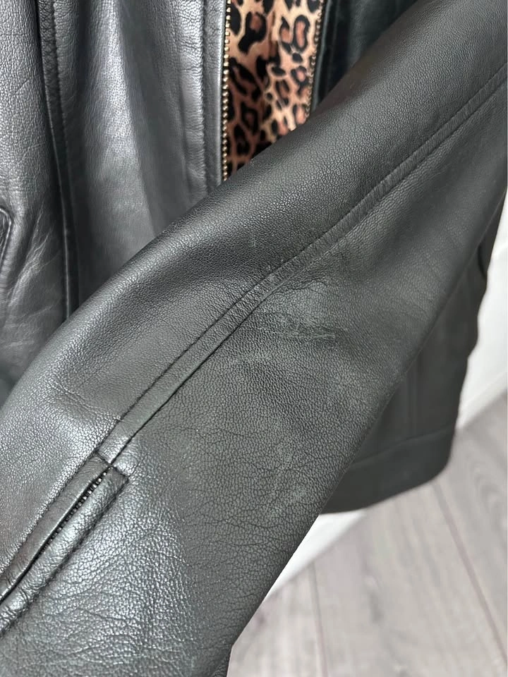Egoist Genuine Lamb Leather Moto Jacket Leopard Lining Small - photo 4