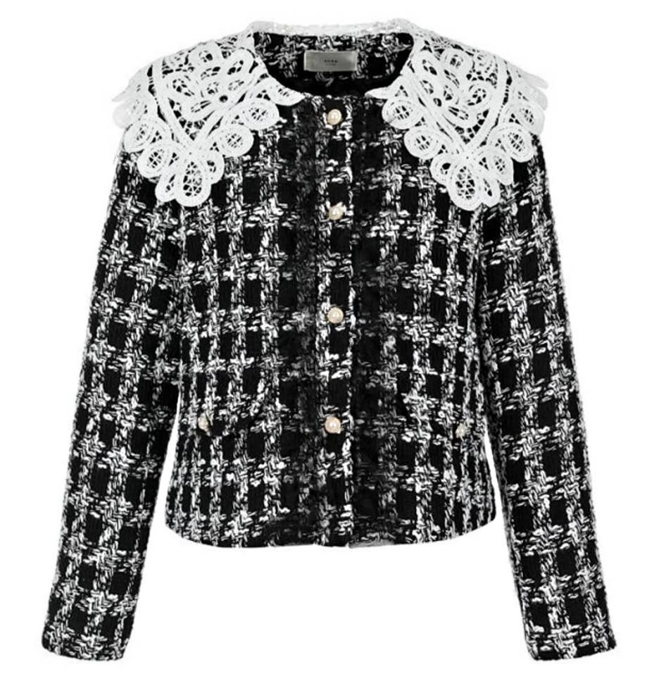 Tweed jacket with lace collar