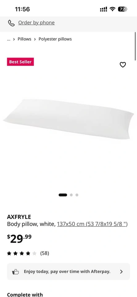 IKEA AXFRYLE Body Pillow w/ NONNEA Light Gray Pillowcase - photo 2