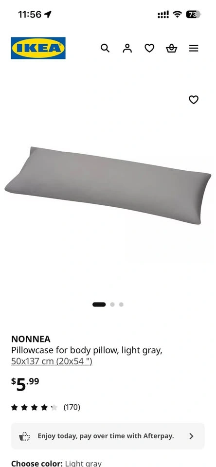 IKEA AXFRYLE Body Pillow w/ NONNEA Light Gray Pillowcase - photo 3