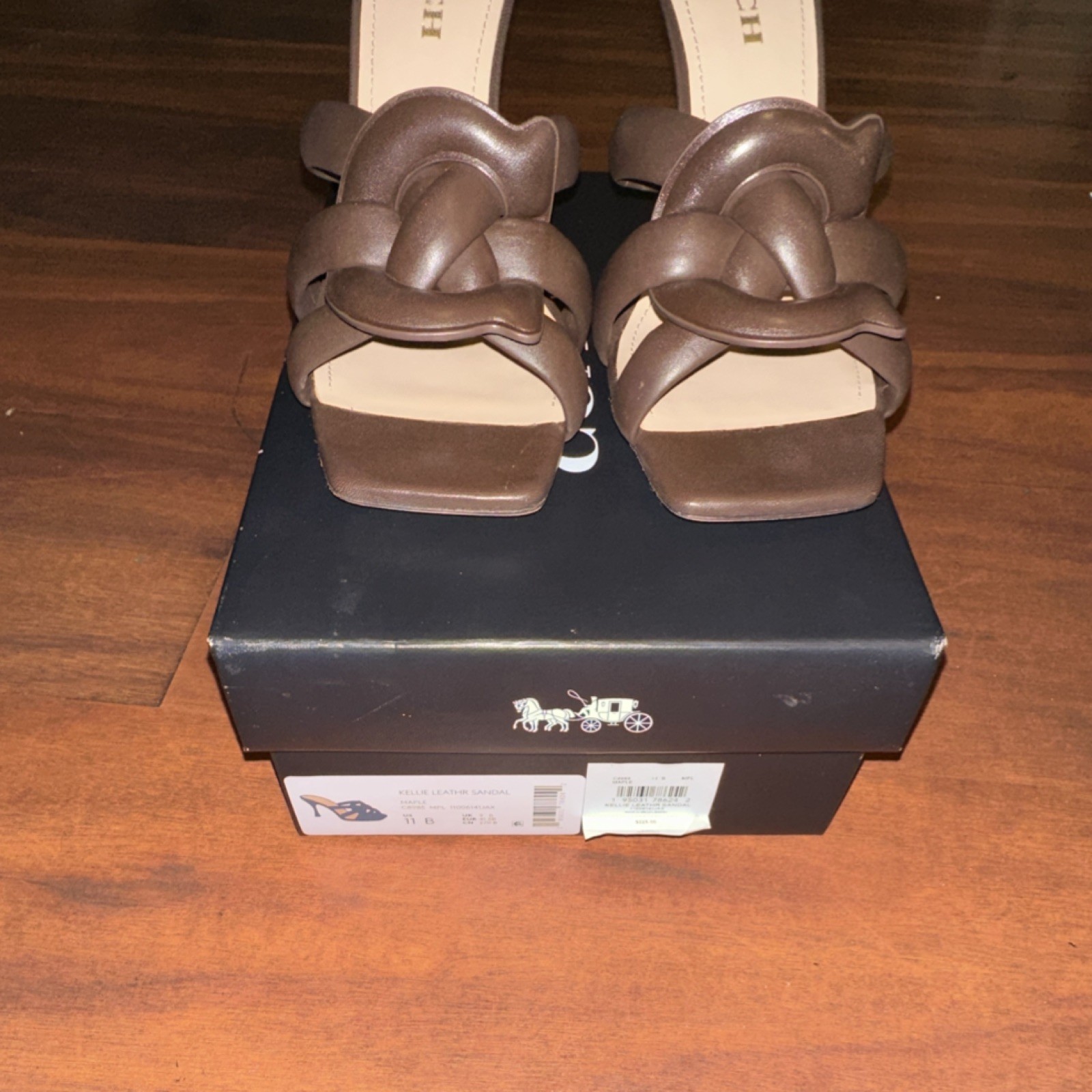 Coach Leather Strappy Knot Block Heel Sandal Brown Women's Size - photo 4