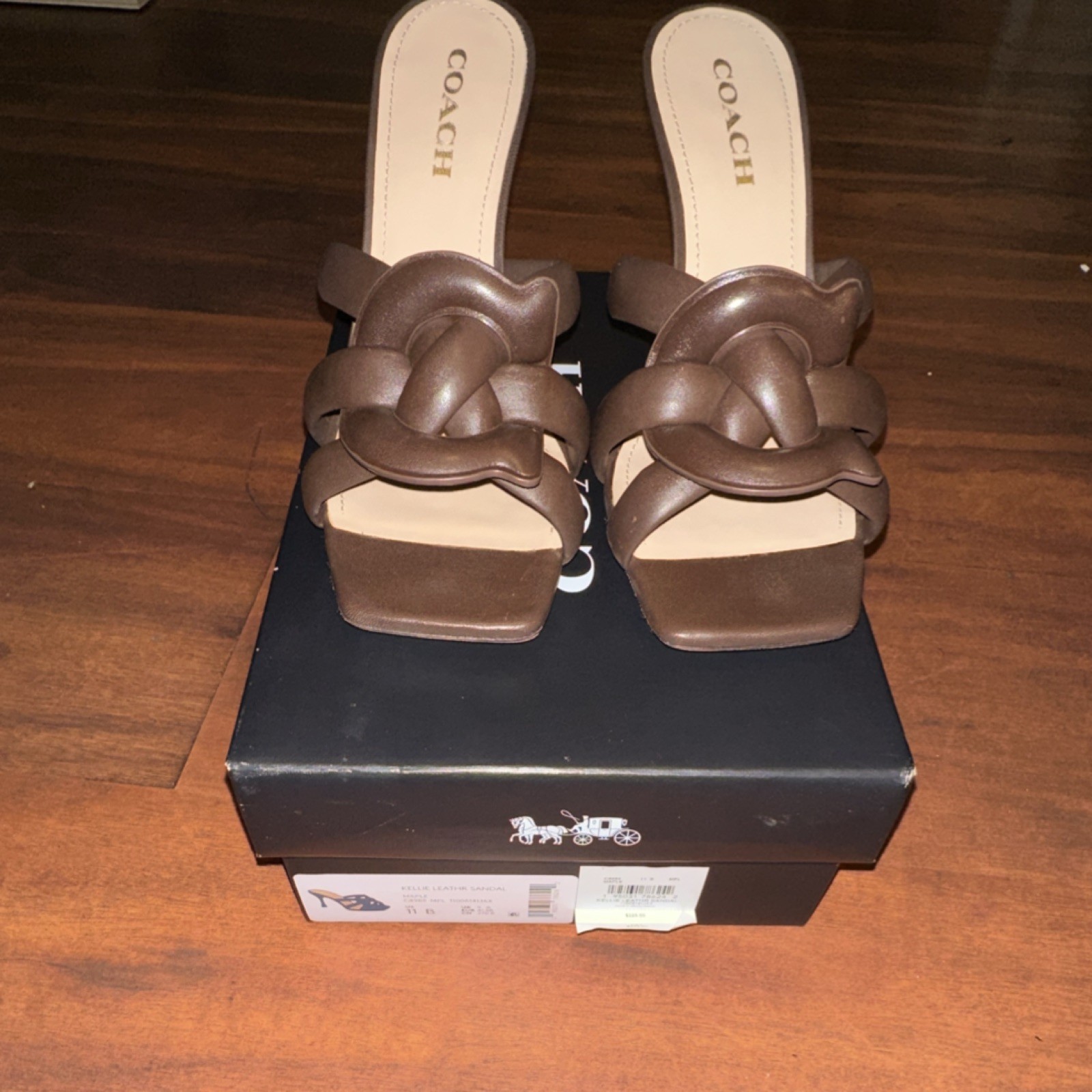 Coach Leather Strappy Knot Block Heel Sandal Brown Women's Size - photo 5