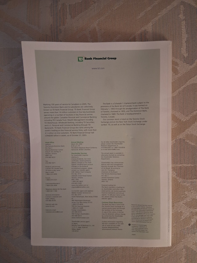 TD Bank 150th Annual Report 2005 - Anniversary Issue - photo 4