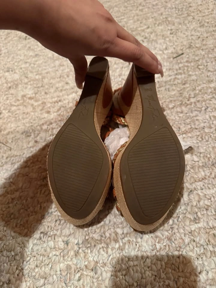 Leather Brown and Gold Wedge Sandals - photo 3