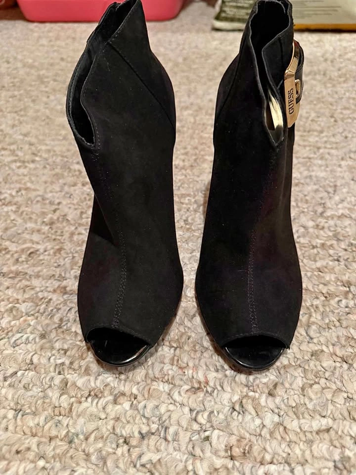 Guess Suede Open Toe Boot Heels