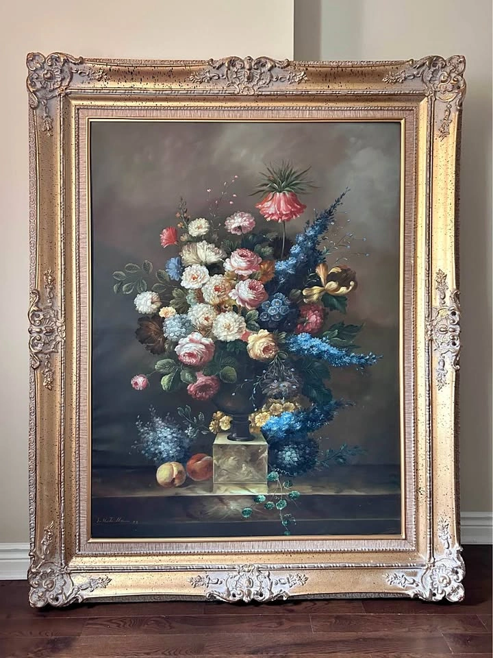 Vintage Oil Painting – Floral Still Life | Framed | 1988