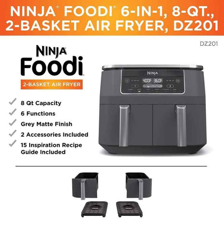 Ninja DZ100 Foodi 4-in-1, 8-qt., 2-Basket Air Fryer - photo 4